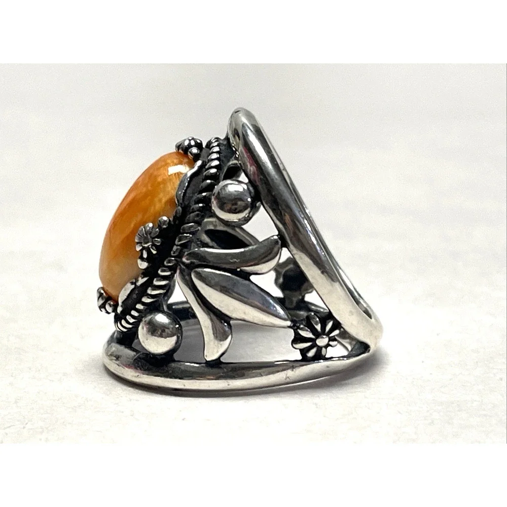 Carolyn Pollack Relios 925 Sterling Silver Butterscotch Egg Yolk Amber Ring Sz 6
